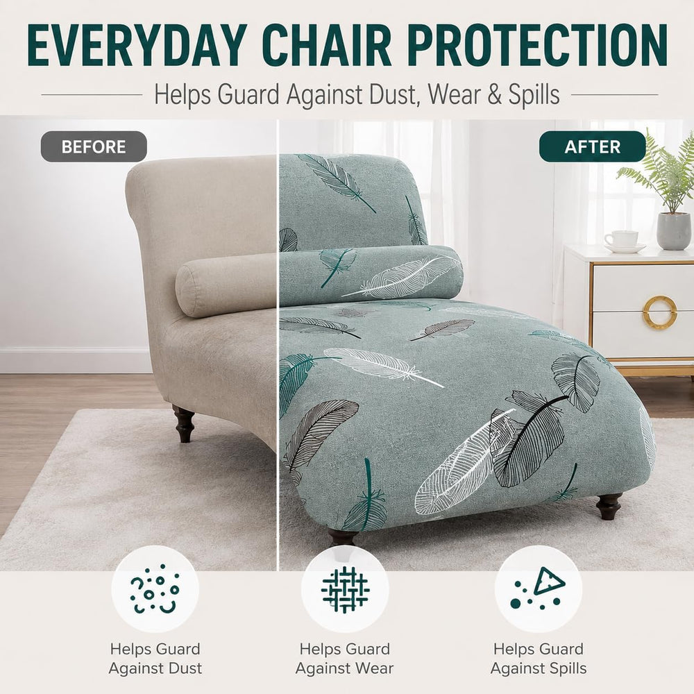 Printed Armless Chaise Lounge Indoor Slipcover Stretch Chair Covers for Livin...