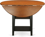 East West Furniture SUAV3-BCH-LC 3 Piece Dining Table Set Contains a Round Dining Room Table with Dropleaf & Shelves and 2 Faux Leather Upholstered Chairs, 42x42 Inch, Black & Cherry