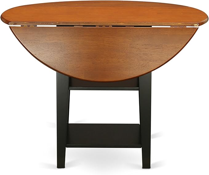 East West Furniture SUAV3-BCH-LC 3 Piece Dining Table Set Contains a Round Dining Room Table with Dropleaf & Shelves and 2 Faux Leather Upholstered Chairs, 42x42 Inch, Black & Cherry