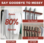 Belt Hanger for Closet Max 42 Belts, 2-in-1 Wall Mount Belt Organizer with 360° Rotating Hooks, Wooden Tie and Belt Rack for Closet Accessories Organizers and Storage, Walnut Wood