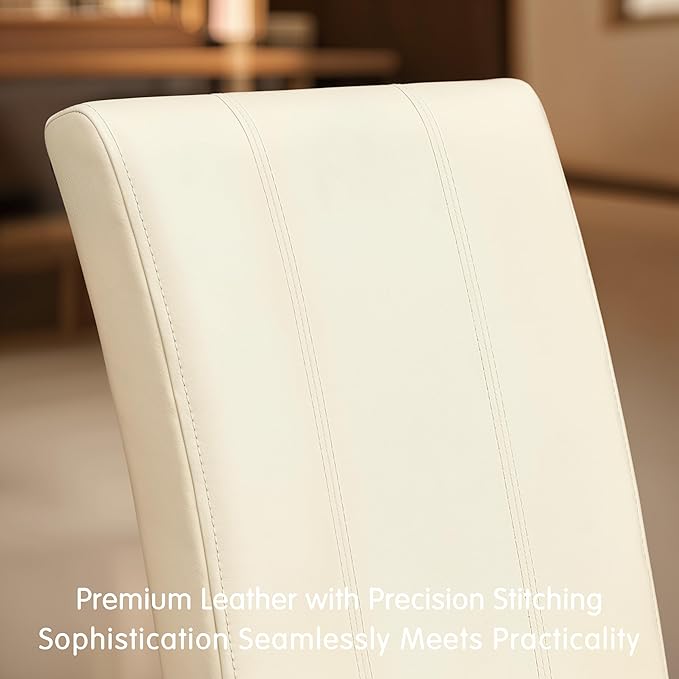 CHUN YI Dining Chairs Set of 6, Faux Leather Dining Room Chairs, Upholstered Parsons Chairs for Dining Room Kitchen Side Chair with Sturdy Wood Legs, Cream (Only Chairs)