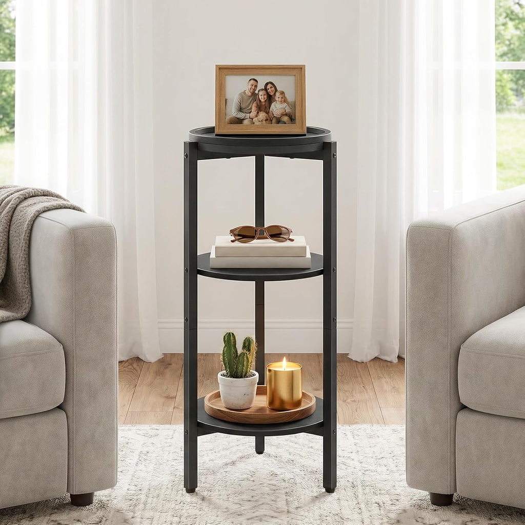 HOOBRO Small Round Side Table, 3-Tier Tall Coffee Drink Table for Sofa Couch, 28.7" H Slim Nightstand, Circle Accent End Table for Living Room, Corner, Bedroom, Black BB182BZ01