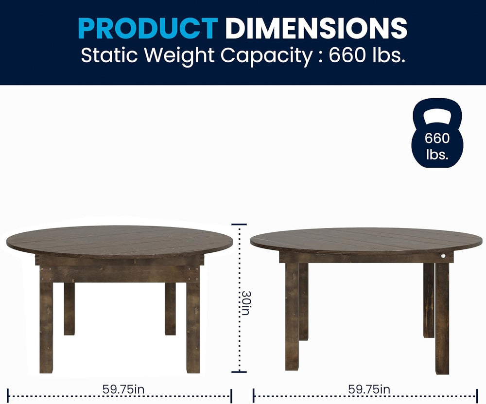 Flash Furniture Hercules Commercial Round Farmhouse Folding Table, Antique Ru...