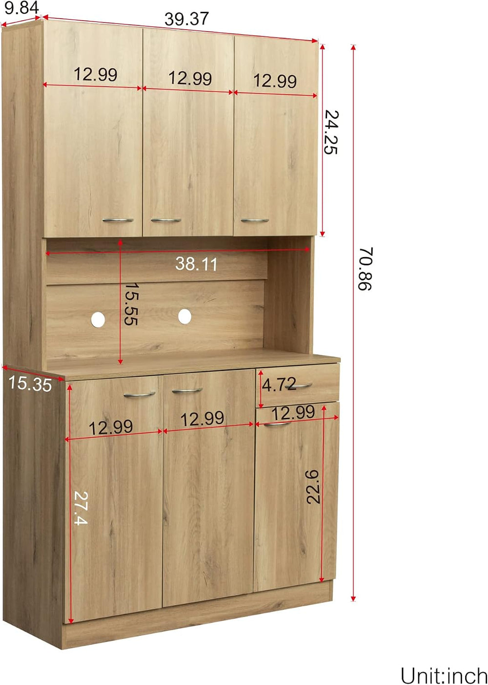 71" Tall Kitchen Pantry Cabinet,Sideboard Buffet Cabinet with 6 Doors an...