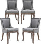 Modern Dining Chairs Set of 4, High Back Dining Chairs Side Chairs with Solid Wood Legs, Upholstered Fabric Dining Room Chairs for Dining Room Kitchen, Grey