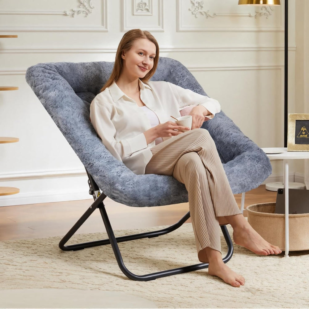 DUMOS Faux Fur Saucer Chair for Adults, Living Room Folding Lounge Chair | Co...