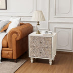 COSIEST Nightstand, 14" D x 18" W x 21.5" H MDF End Table with 2 Drawers, Vintage Style Wood Bedside Table, Bedroom Accessories for Home, Office, College Dorm