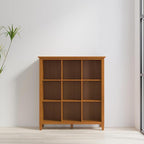 SIMPLIHOME Warm Shaker Bookcase - 44 inch Tall 9-Cube Solid Wood Cube Organizer in Light Golden Brown, Transitional Storage for Living Room, Study Room or Office with Fixed Shelves and Tapered Legs