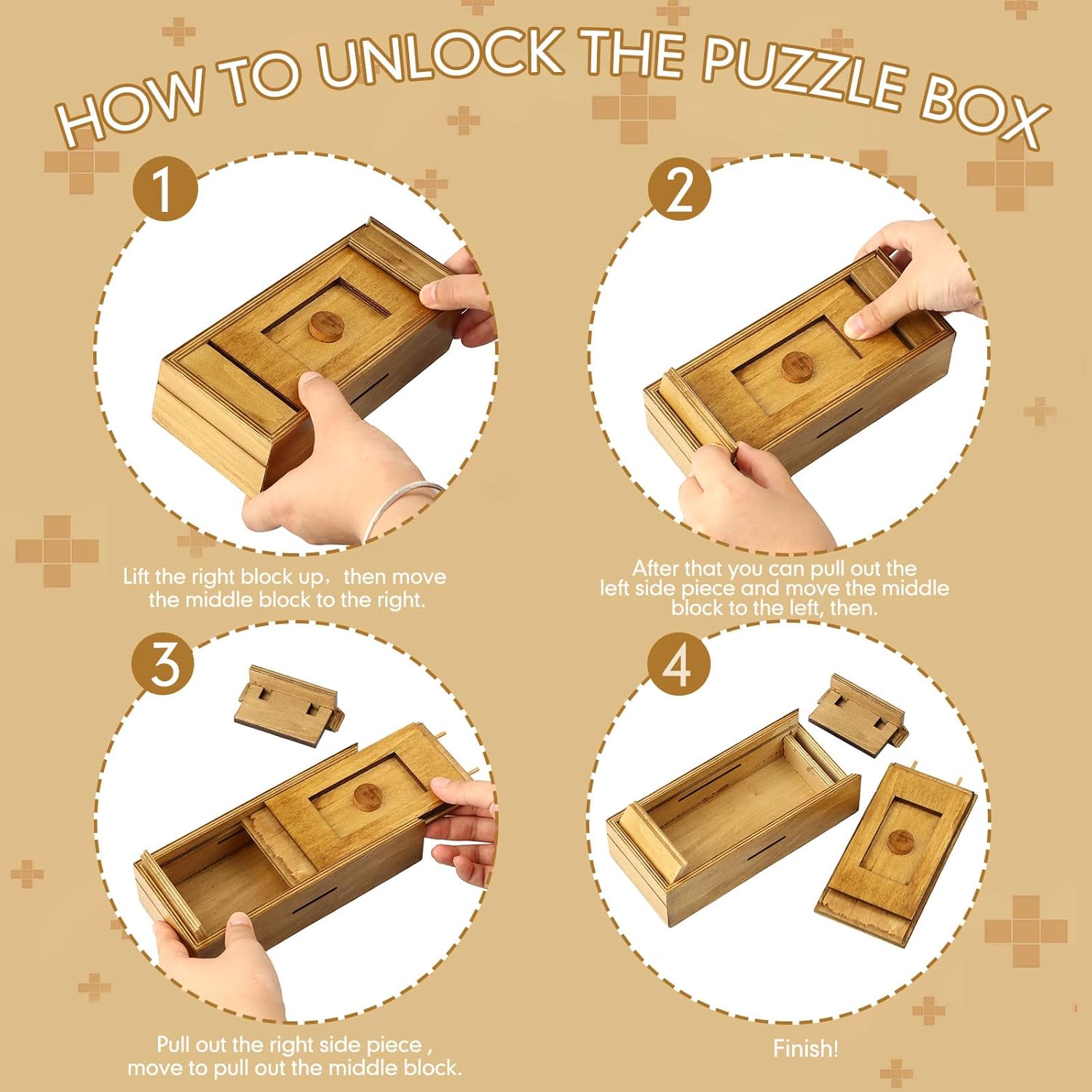 Gejoy Secret Puzzle Box Cash Gift Wooden Puzzle Box for Adults Brain Teaser Wooden with Hidden Compartments for Christmas Cash Gift(Brown,18 x 8 x 4.8 cm,Plywood)