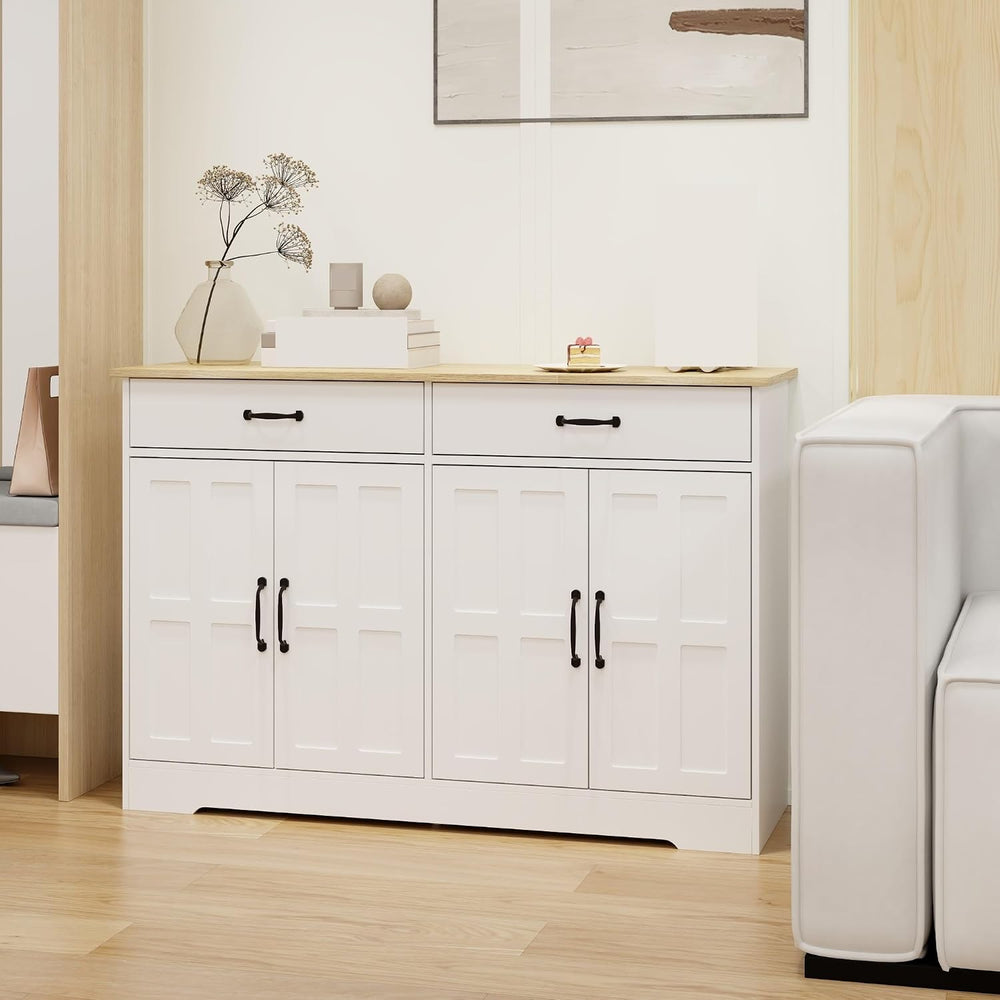 Farmhouse Buffet Cabinet Storage Sideboard, with 2 Drawers and 4 Doors, for D...