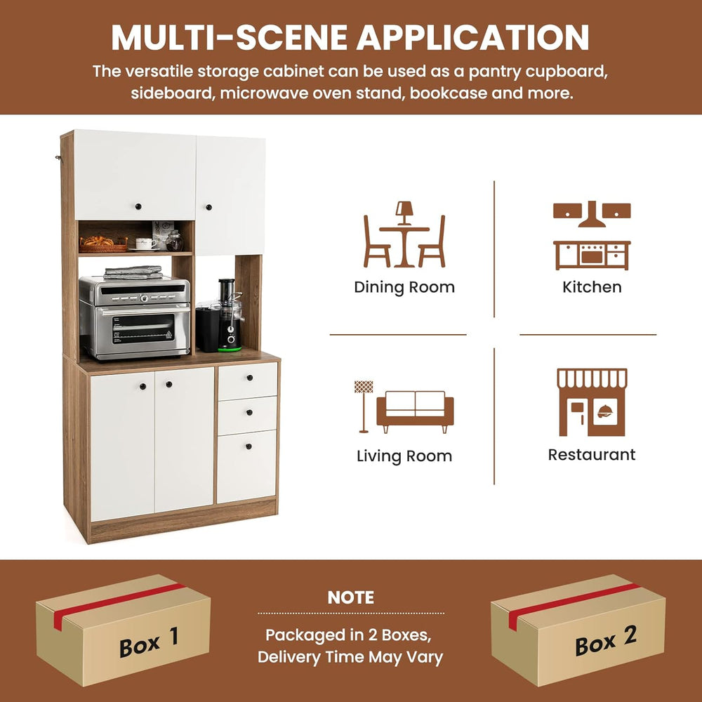 LOKO 71” Tall Kitchen Pantry Storage Cabinet, Freestanding Buffet Hutch with ...
