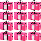 TAILI 12 Pack Pink Extra Large Moving Bags, Heavy Duty Totes with Visible Window, Wrap Around Handles, Space-Saving Storage Solution, Alternative to Moving Boxes