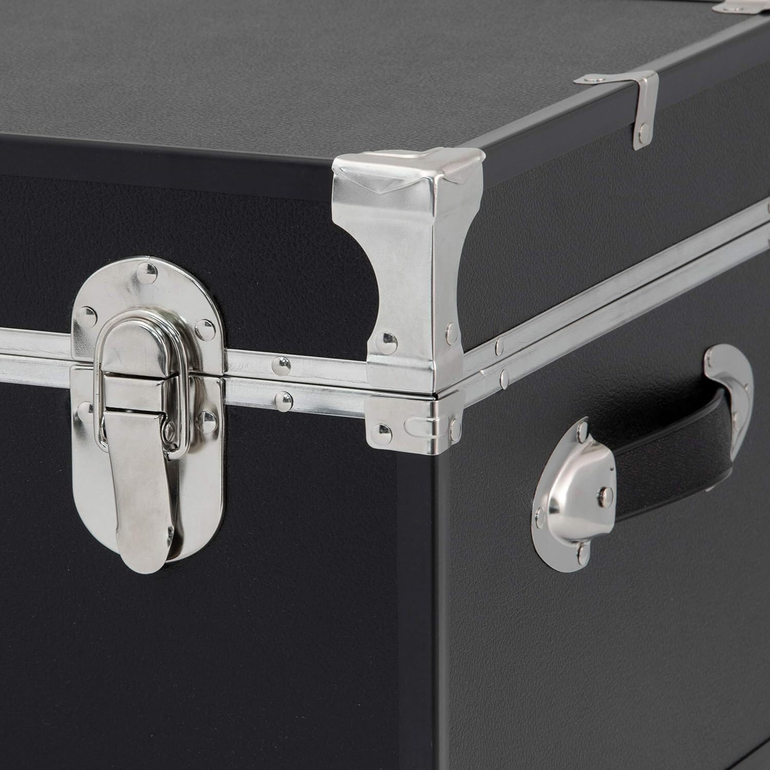 HomeStock Rustic Romance Heavy Duty 30" Under Bed College Storage Trunk with Lock, Latch Closure Type, 15.75" D x 30" W x 12.25" H, Ideal Camp Dorm Room Trunk Footlocker Black