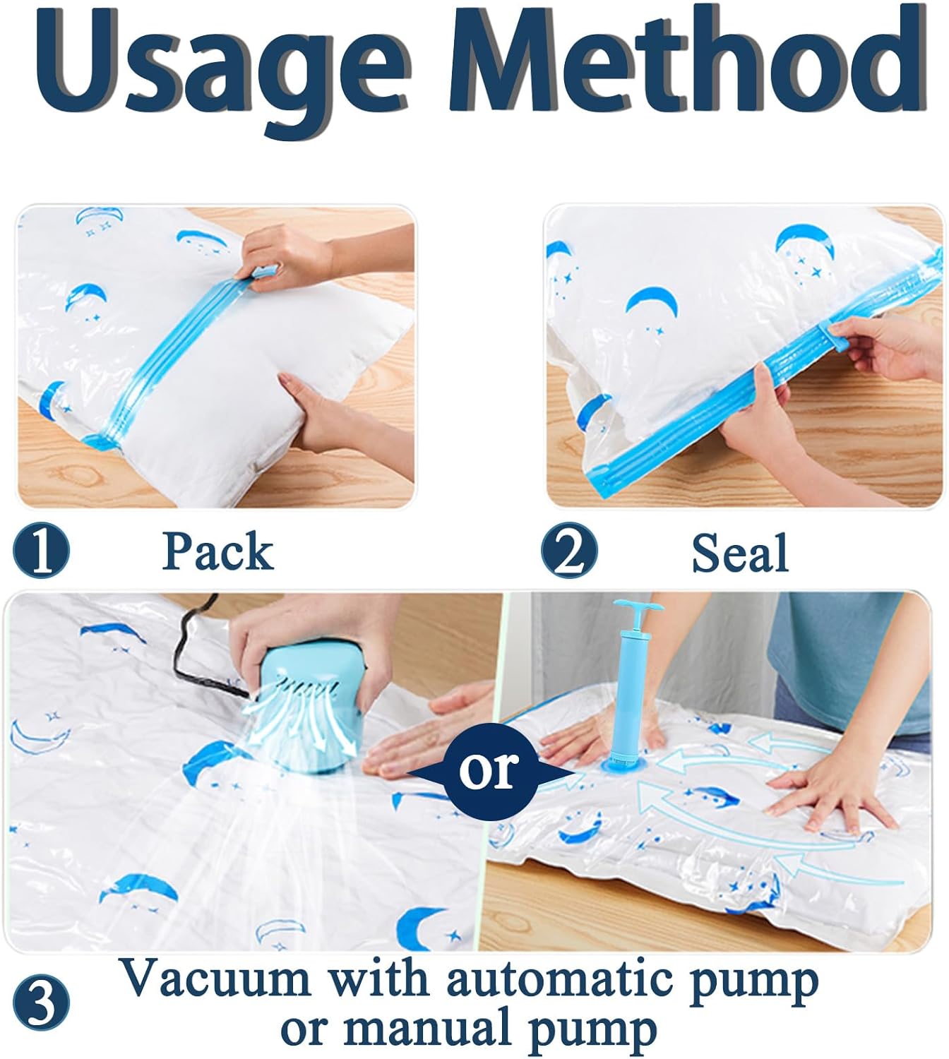 12 Pack Vacuum Storage Bags, Space Saver Bags (4 Jumbo/4 Large/4 Medium/1 Automatic Pump) Compressed Storage Bags for Clothing, Comfort Items and Blankets