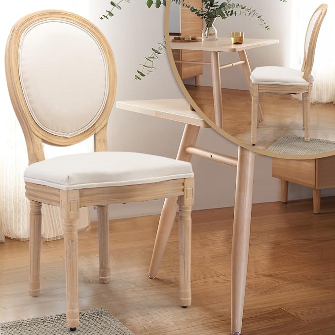 Upholstered Dining Chairs Set of 4 French Country Oval Fabric Back Kitchen Si...