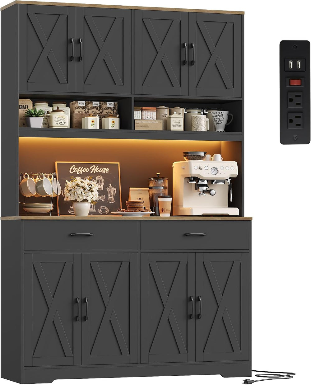 HOSTACK 75" Tall Kitchen Pantry Storage Cabinet, 45" W Hutch Cabine...