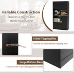 LOKO 71” Tall Kitchen Pantry Cabinet with Charging Station, Wooden Buffet Cupboard Sideboard with Microwave Stand & Doors, Modern Storage Cabinet for Dining Room, Living Room (Black)