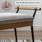 DUOMAY Modern Rectangle Ottoman Bench with Arms and Metal Legs, Mid Century Chenille Fabric Dining Table Bench Footstool Entryway Shoe Bench for Dining Room Bedroom Living Room, Grey
