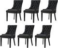 Modern Leisure Linen Dining Chairs Set of 6, Upholstered Dining Chair with Solid Wood Legs, Mid-Century Dining Room Chairs with Pull Ring and Tufted Backrest, Black