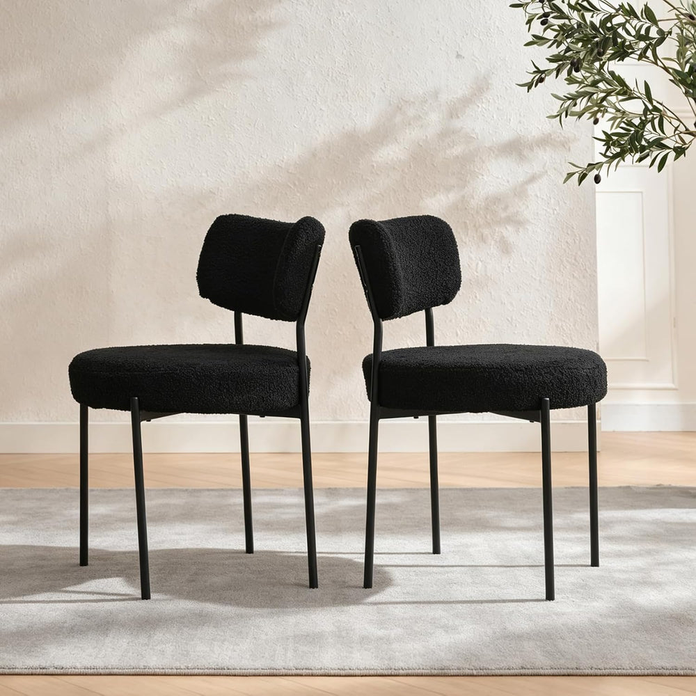 Black Dining Chairs Set of 4, Mid Century Modern Boucle Upholstered Kitchen C...