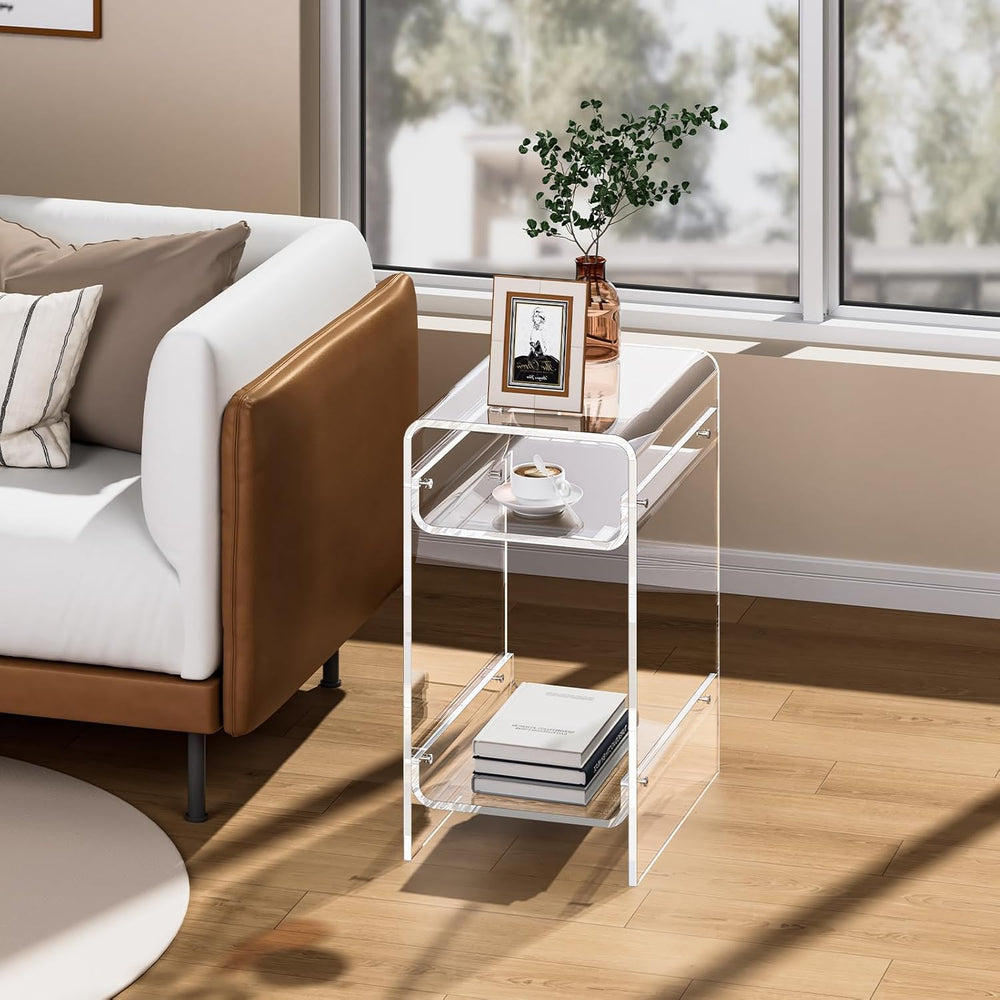 Clear Acrylic Side Table, Narrow Nightstand Bedside Table for Bedroom, Skinny...