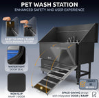 KANIS Black Line Professional Dog Washing Station - 304 Stainless Steel Pet Wash Sink & Grooming Bathtub w/Shower, Floor Grates and Storage for Large, Medium & Small Pets (61", 1 Drawers - Right Ramp)