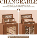 Homde Jewelry Organizer with Transparent Window Necklace Hooks Gift for Women Jewelry Box Display Case for Necklaces Rings Earrings Bracelets and Other Accessories (Brown)