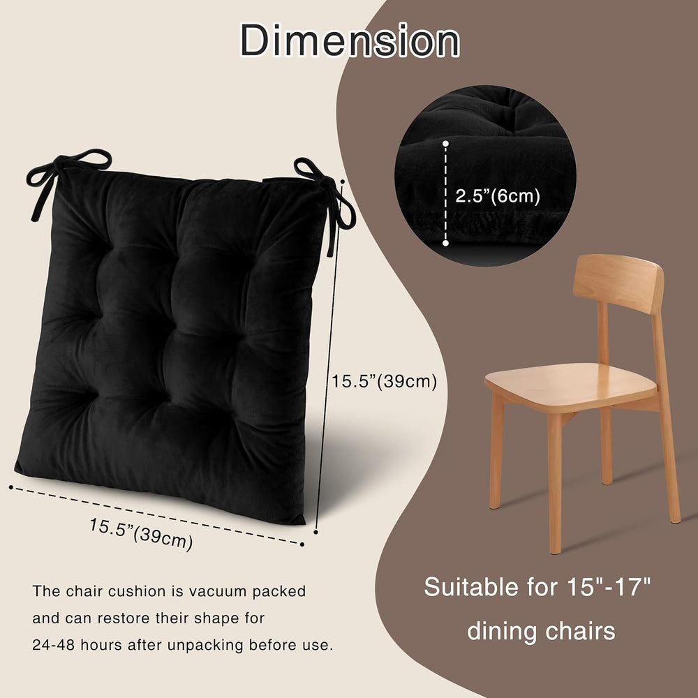 OVOV Kitchen Chair Cushions Set of 6 for Dining Room 15.5"x15.5" Black