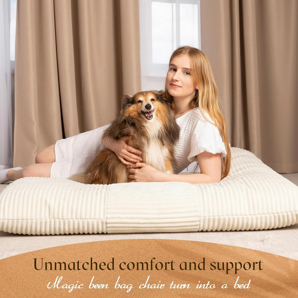 Honeydak 3 in 1 Giant Bean Bag Cover Only(No Filler) Rectangle Stuffed Animal Storage Bean Bag Chair Cover Soft Washable Large Storage Beanbag Adult Plush Toy Clothe Pillow(Creamy White,Rabbit Fur)