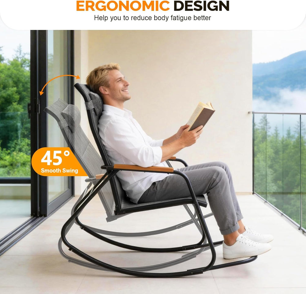 VINGLI Outdoor Rocking Chair, 450lbs Capacity Portable Outdoor Rocker with Fo...