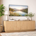 63'' Fluted TV Stand for TVs up to 75'', Modern Long Media Console with Storage Cabinets & Adjustable Shelves, Entertainment Center for Living Room Bedroom (Oak)