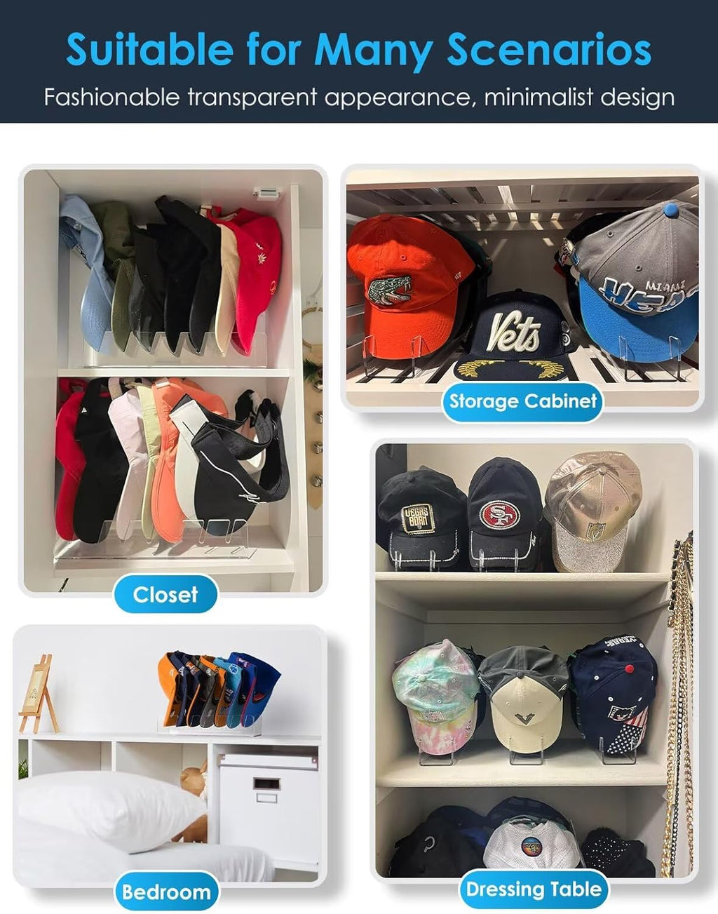 OAPRIRE Hat Stand for Baseball Caps, No-Install Acrylic Hat Organizer and Display for Closet/Desktop, Baseball Hat Storage Holds 14 Caps, Space Saver Hat Rack Hat Holder (2 Pack, Clear)