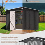 10x12 FT Outdoor Storage Shed, Metal Garden Shed - Tool Storage Sheds with Lockable Doors & 1 Clear Window, Waterproof Outside Storage Building for Backyard, Patio (Black; Floor Not Included)