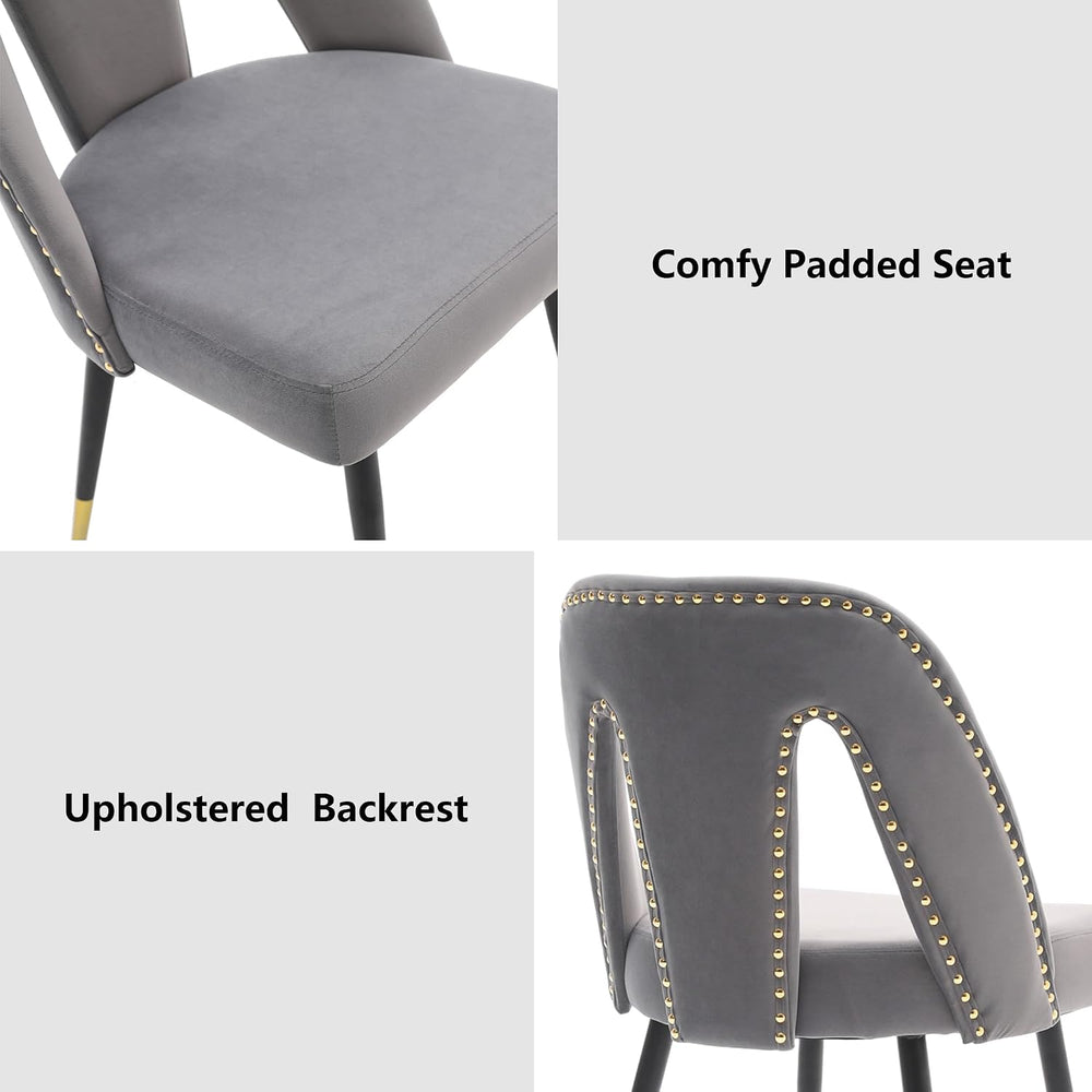 Aoowow Modern Dining Chairs Set of 6, Velvet Upholstered Side Chairs with Nai...