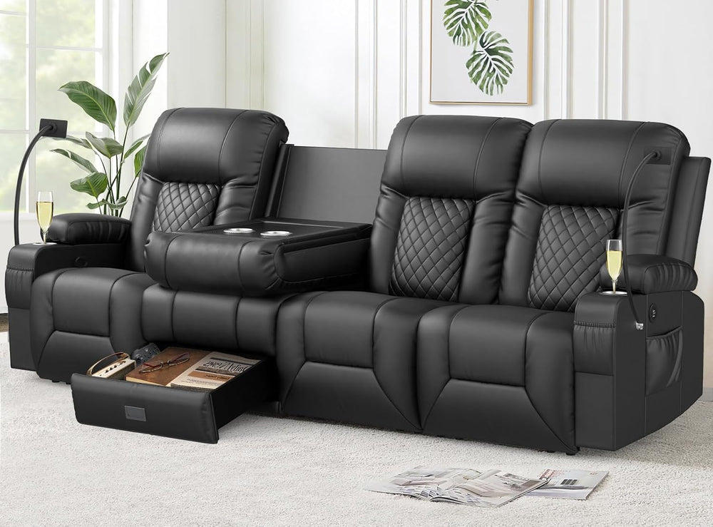 FURNIMAT Recliner Sofa, Modern Dual Reclining Sofa with Flip Back Console, 4 ...