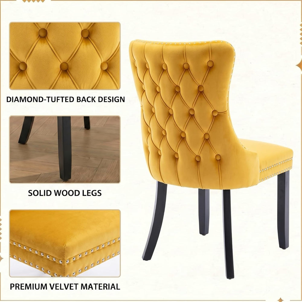 Set of 2 Velvet Dining Chairs, Elegant Tufted High Back Accent Chairs with Na...