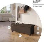 STORAGEBUD Storage Ottoman Bench with Bins, 43-in Storage Bench for Bedroom End of Bed, Folding Foot Rest Ottoman for Living Room Max 660lbs, Fabric Ottomans, Brown