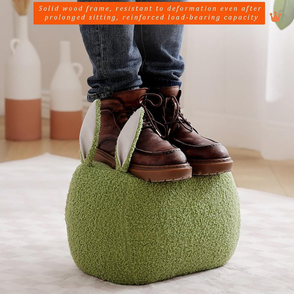 Teddy Fleece Pouf Ottoman, Rabbit Shaped Footstool Upholstered Sofa Foot Rest...