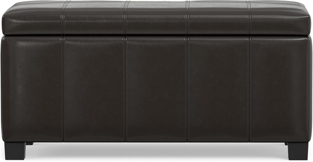 SIMPLIHOME Dover 36" Wide Vegan Leather Storage Ottoman in Tanners Brown...