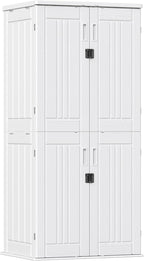 Outdoor Storage Cabinet with 4 Shelves,31.5" x 23.23" x 66.22" White Waterproof Shed,Waterproof Resin Vertical Tool Shed, Lockable 30 cu.ft. Storage Shed for Patio, Garden, Yard, White