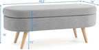 Ottoman Oval Storage Bench with Rubber Wood Legs,Linen Fabric Storage Footstool,for Bedroom, Entryway, Living Room, Grey(43.5"x16"x16")