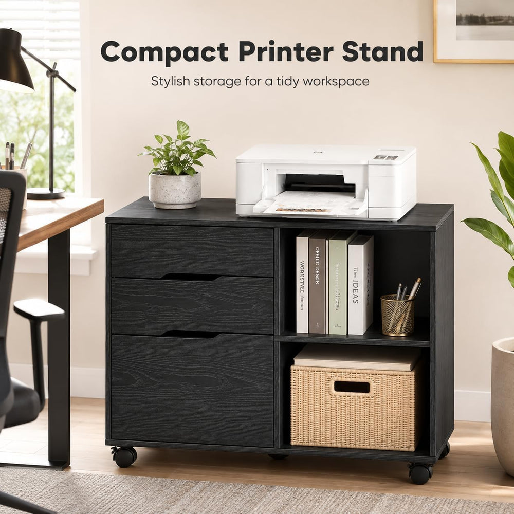 Simple Deluxe 3 Drawer Rolling File Cabinet, Wood Printer Stand with Adjustab...