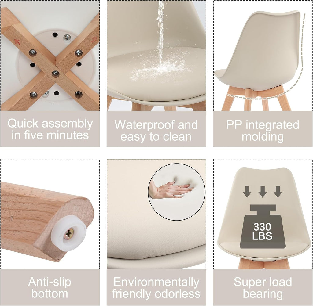 LSSBOUGHT Mid Century Modern Dining Chairs,Shell Lounge Plastic Side Chair with Soft Padded and Wooden Legs for Dining Room Living Room Bedroom Kitchen Set of 2 (Cream)