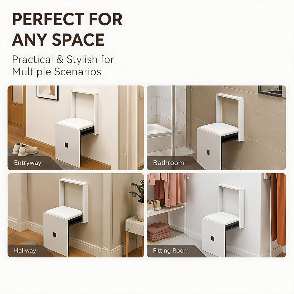 Wall Mount Folding Shoe Stool for Mudroom, Invisible Hideaway Entryway Bench ...