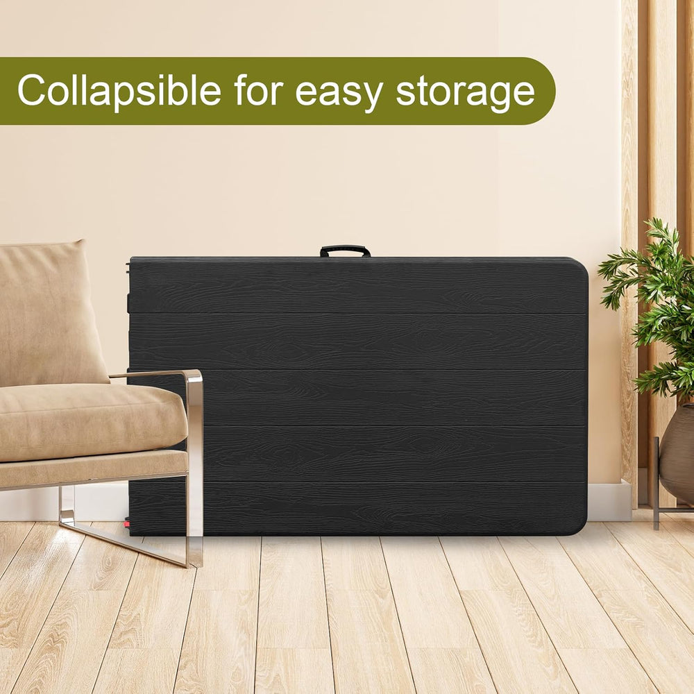 8ft Folding Table, Portable Heavy Duty Plastic Fold-in-Half Utility Table for...