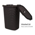 Mind Reader Slim Laundry Hamper with Lid, 60L Clothes Basket, Premium Wicker Design, Plastic, Brown