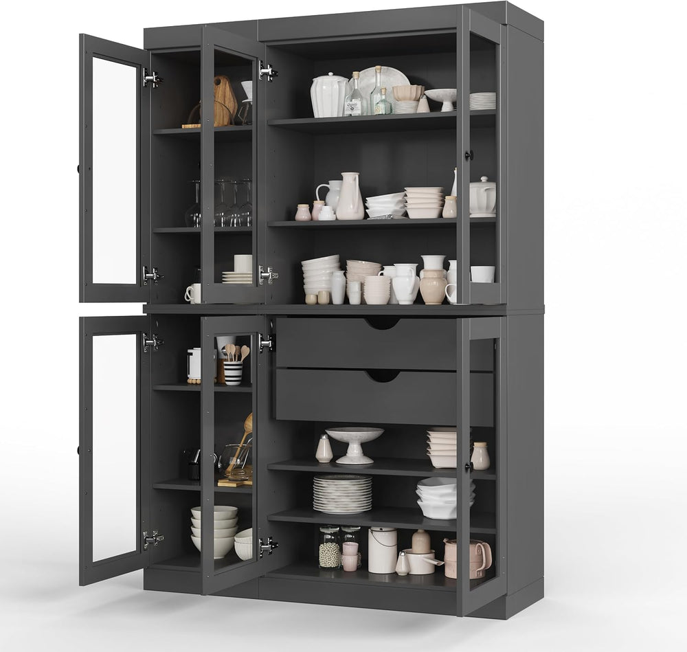 Palace Imports 100% Solid Wood 48.5" Pantry China Cabinet with Clear Gla...