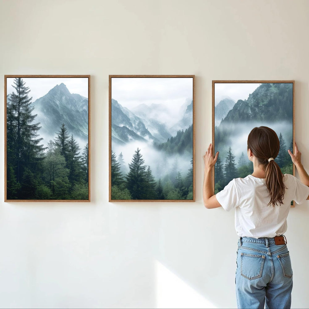 YeeHomedec Large Mountain Framed Canvas Wall Art, Mordern Calming Forest Wall...