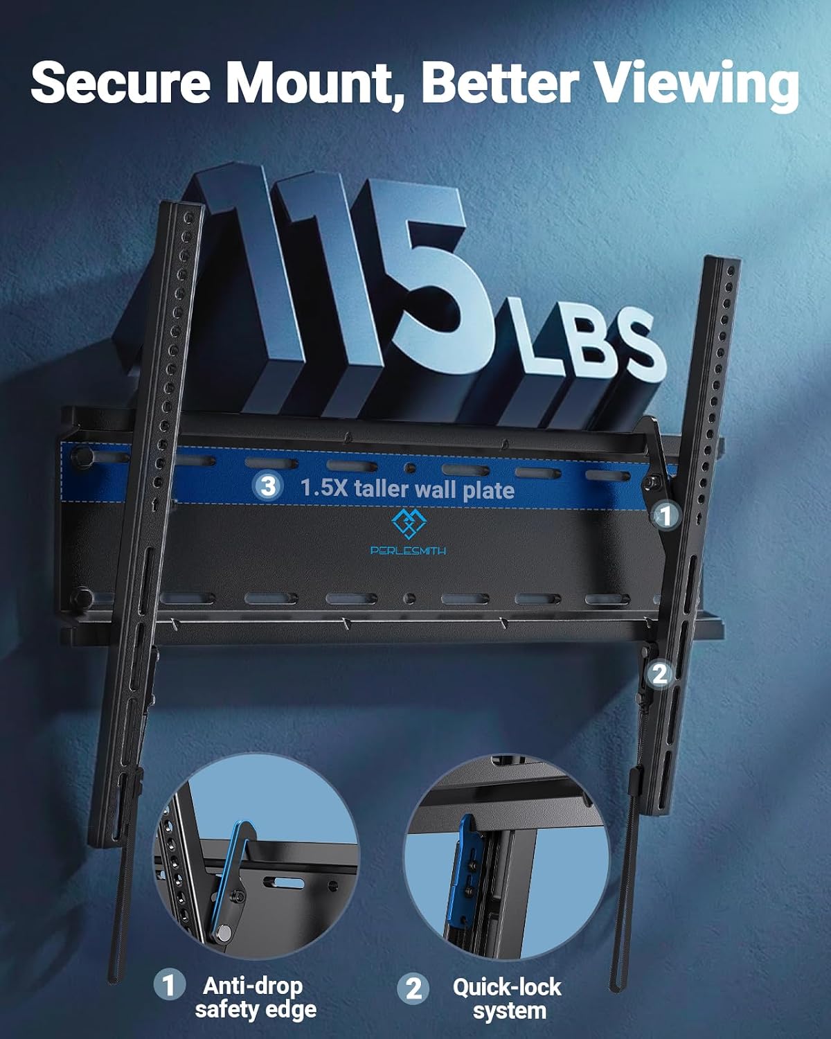 PERLESMITH Tilt TV Wall Mount with LED Light, TV Mount for 26–60 Inch TVs up to 115 lbs, Low Profile Backlit TV Bracket with Music Sync, Fits 8″/16″ Wood Studs, Max VESA 400x400mm, PSTVM74B