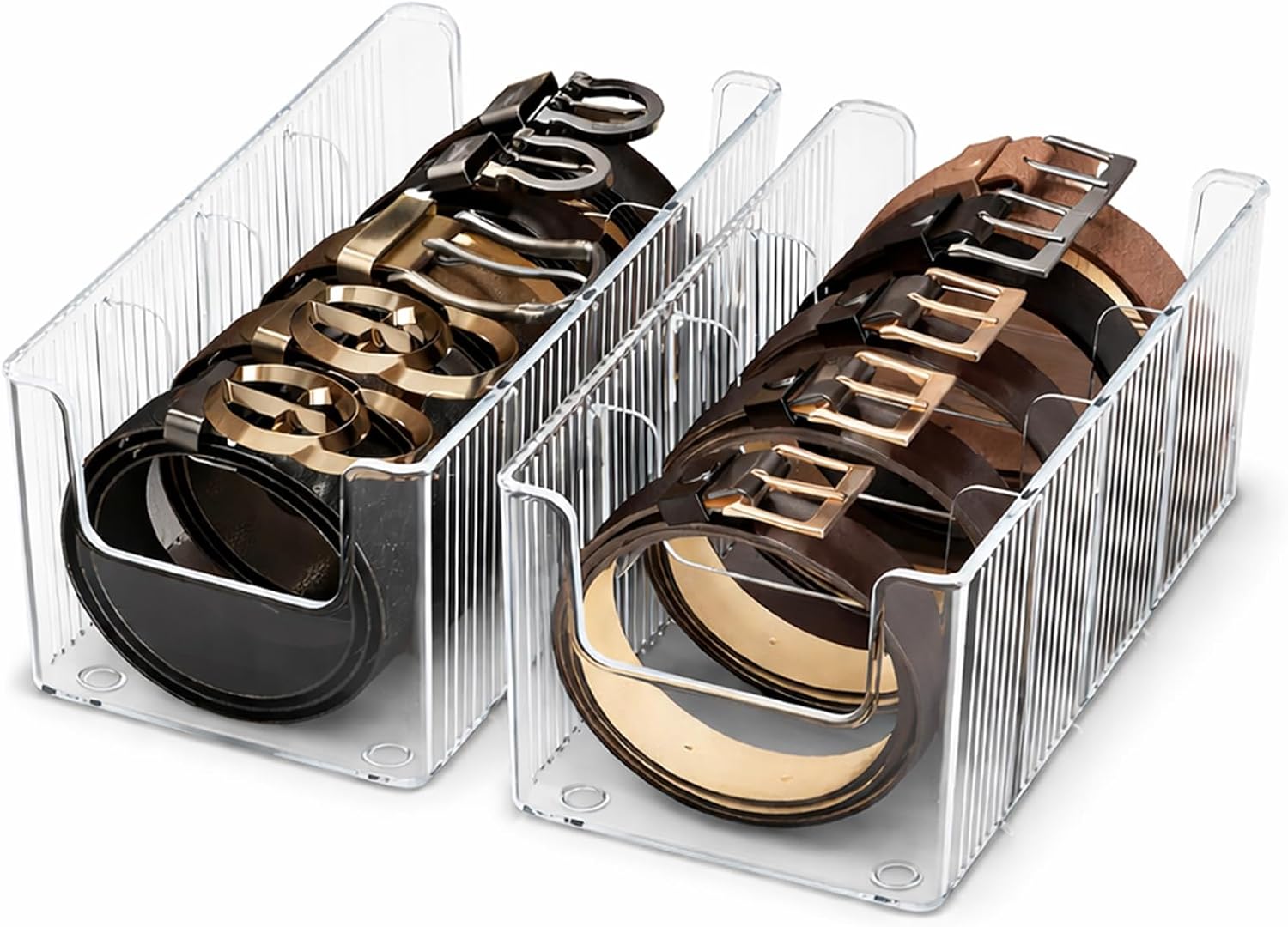 Drawer Belt Organizer for Men –Semi-clear Belt Storage Box for Dress & Leather Belts, Closet Drawer Organization, Holds Up to 10 Belts